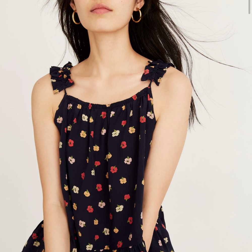 Silk Ruffle-Strap Cami Top in Confetti Floral